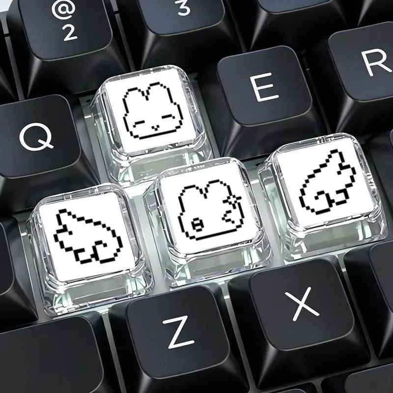 Gaming Accessories Aesthetic - 4pcs Cute Pixel Rabbit Expression Keycap
